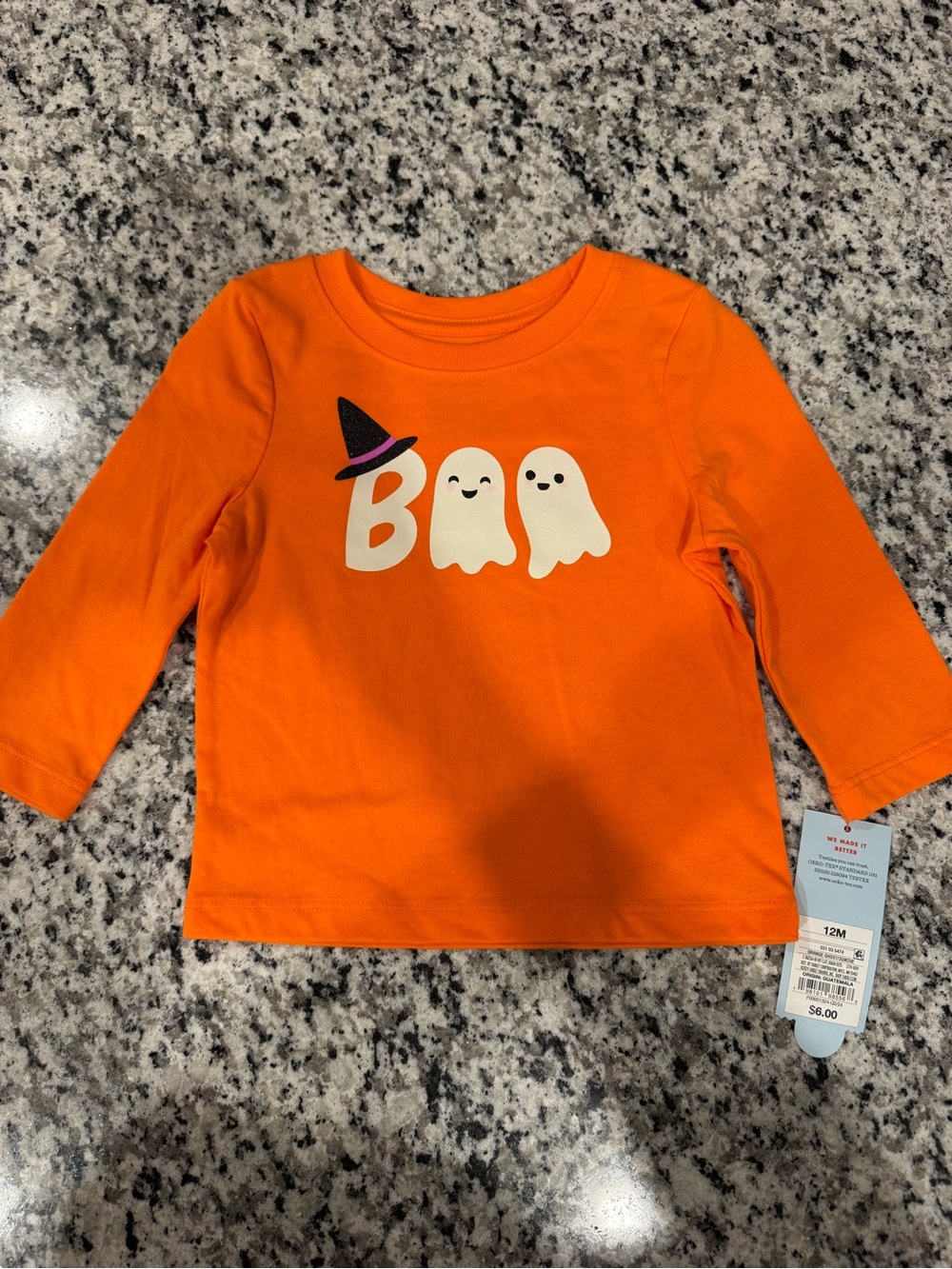 Cat & Jack Orange Halloween 'Boo' Ghost Long Sleeve Shirt